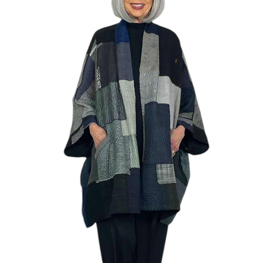 TWO TONE DOUBLE COLLAR PONCHO