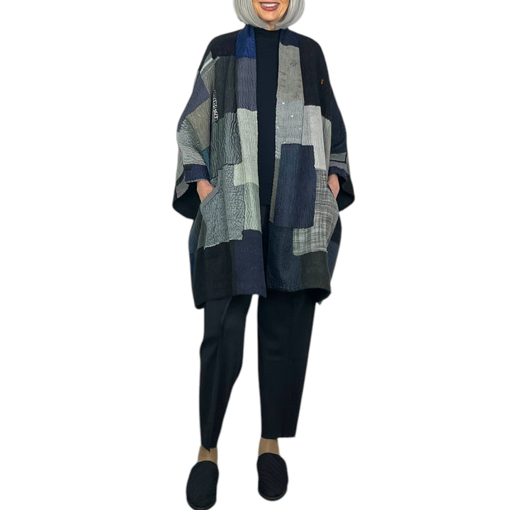 TWO TONE DOUBLE COLLAR PONCHO