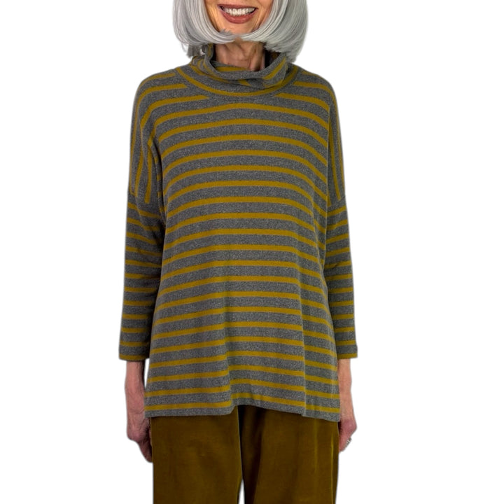 DINA STRIPED COWL NECK TOP