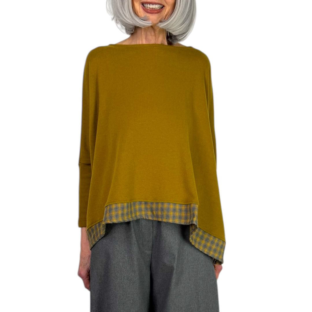 BAMBOO BOATNECK TOP W/FLANNEL TRIM