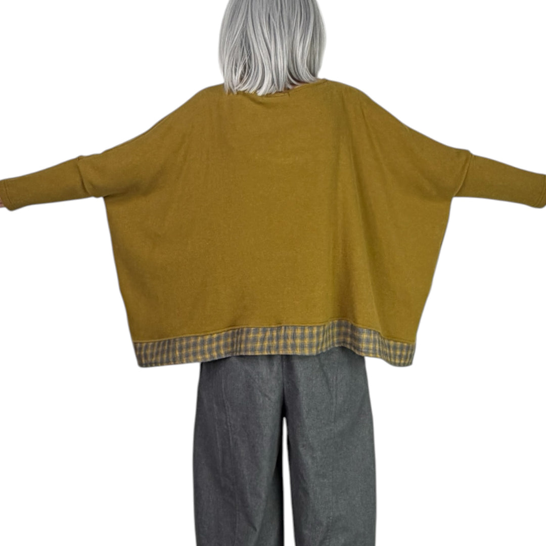 BAMBOO BOATNECK TOP W/FLANNEL TRIM