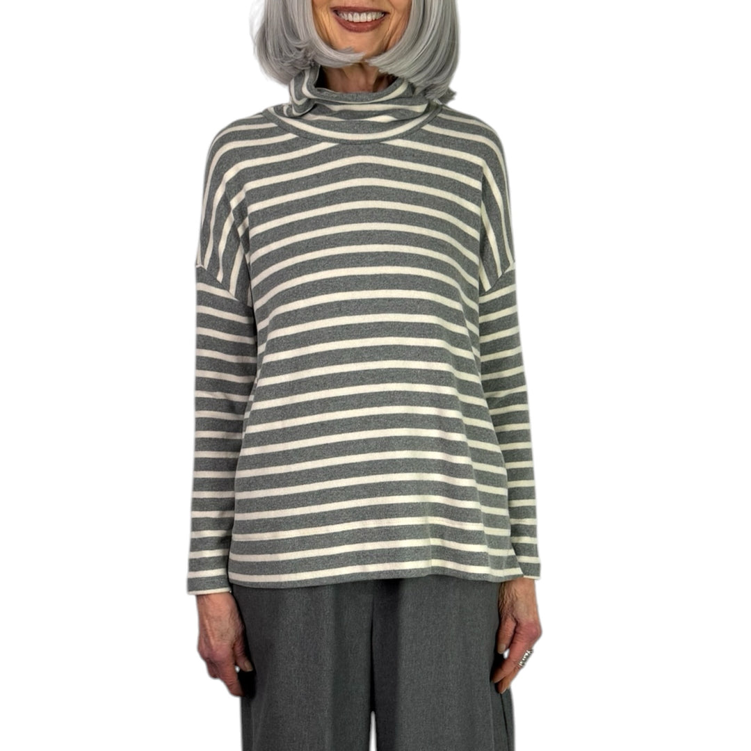 JADE STRIPED HI-NECK TOP