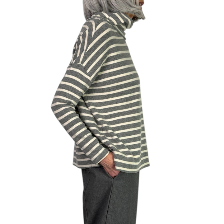 JADE STRIPED HI-NECK TOP