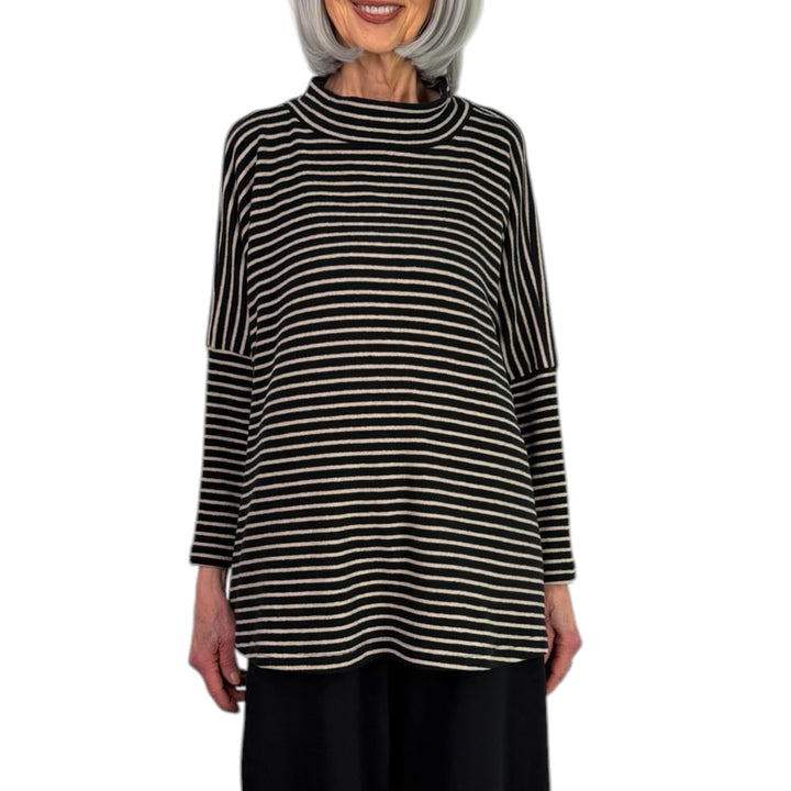 SPINO MICROSTRIPE MOCK NECK TOP