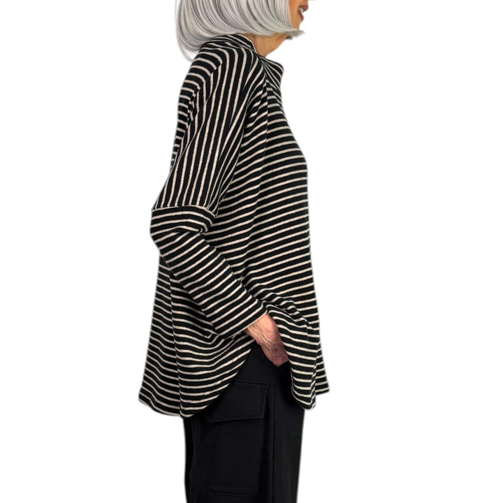 SPINO MICRO-STRIPE MOCK NECK TOP