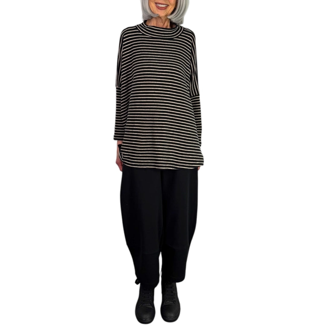 SPINO MICRO-STRIPE MOCK NECK TOP