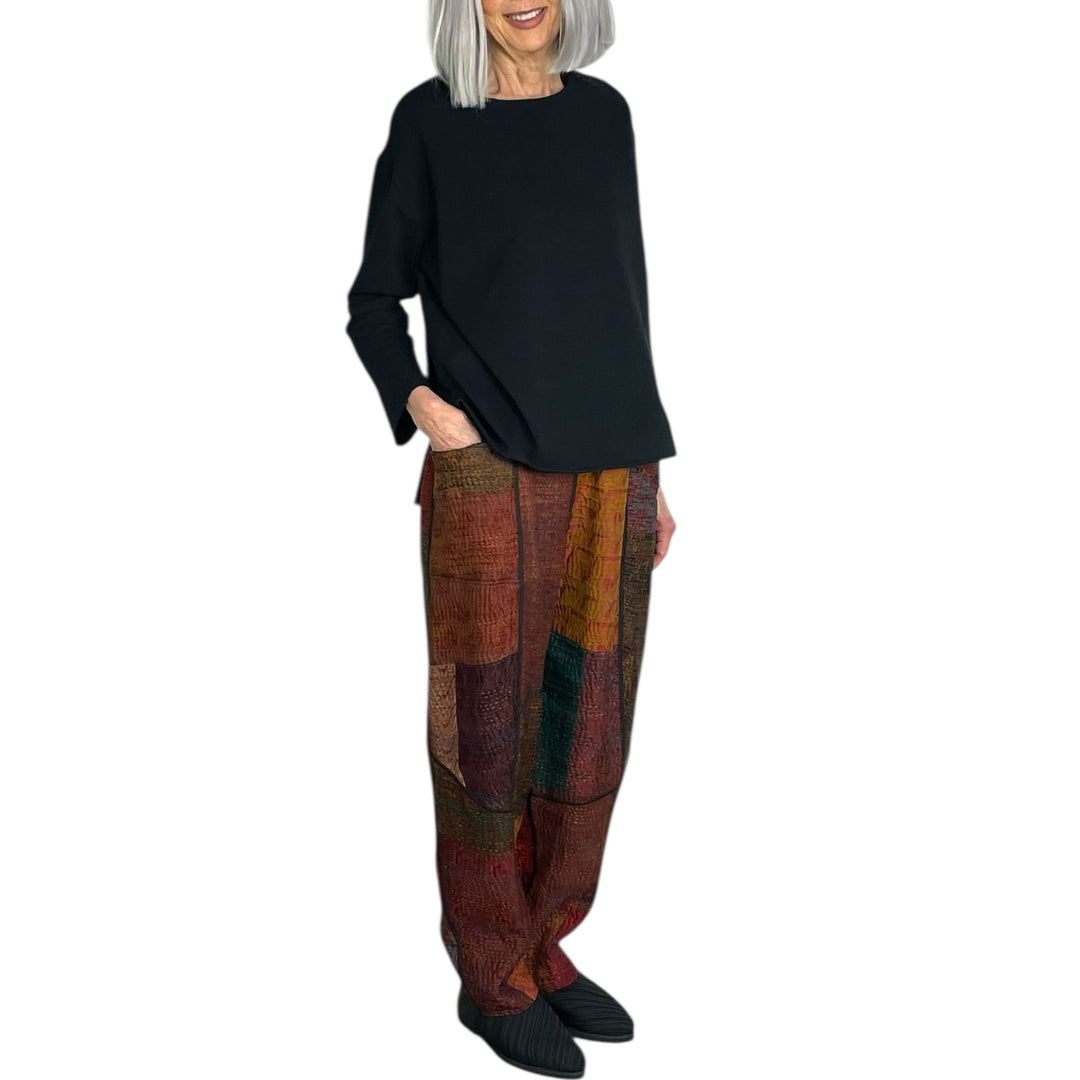SILK JACQUARD PANELED LANTERN PANT