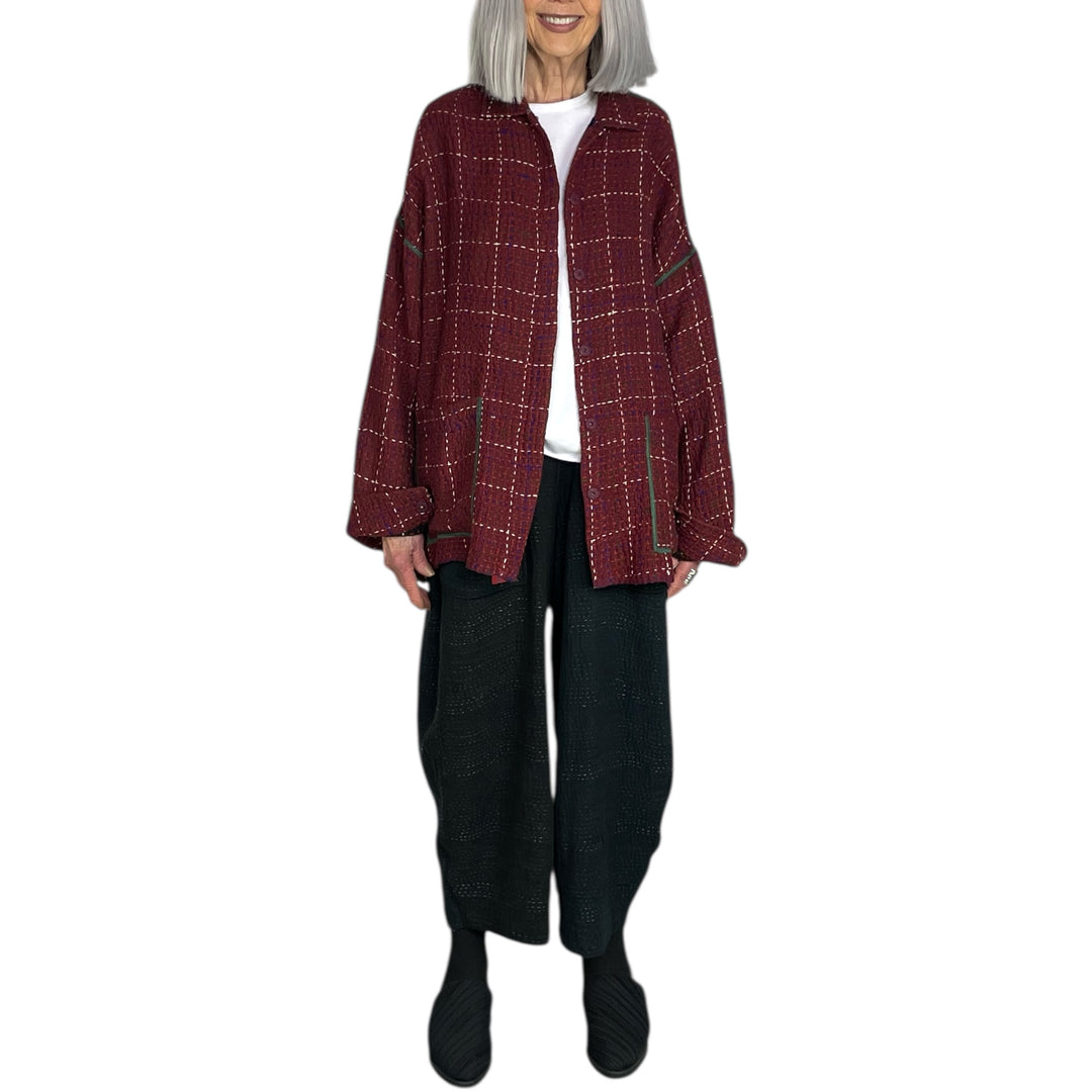 WOOL WAFFLE KANTHA SHIRT JACKET