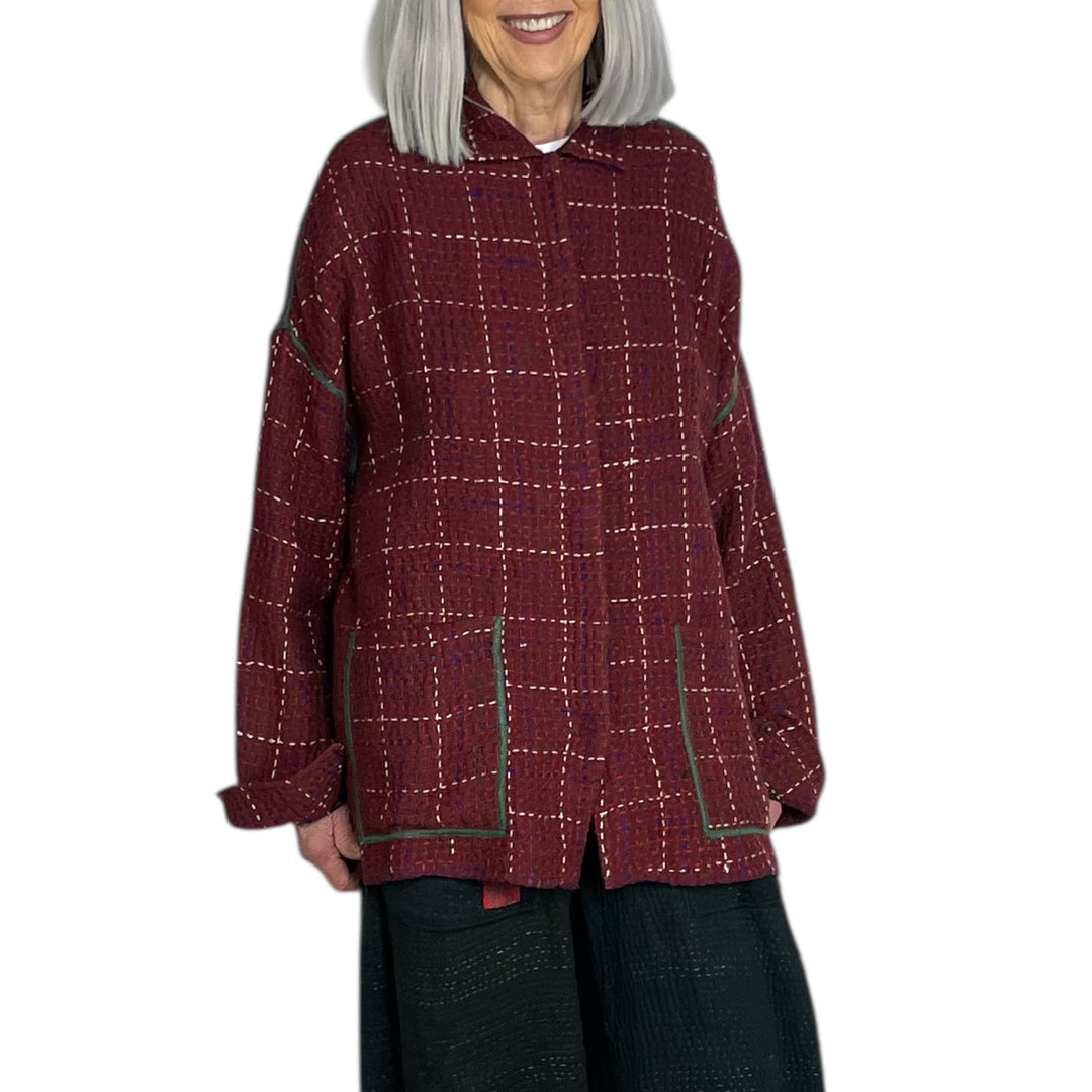 WOOL WAFFLE KANTHA SHIRT JACKET