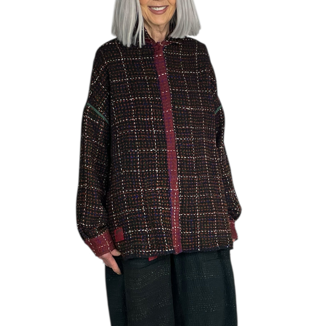 WOOL WAFFLE KANTHA SHIRT JACKET