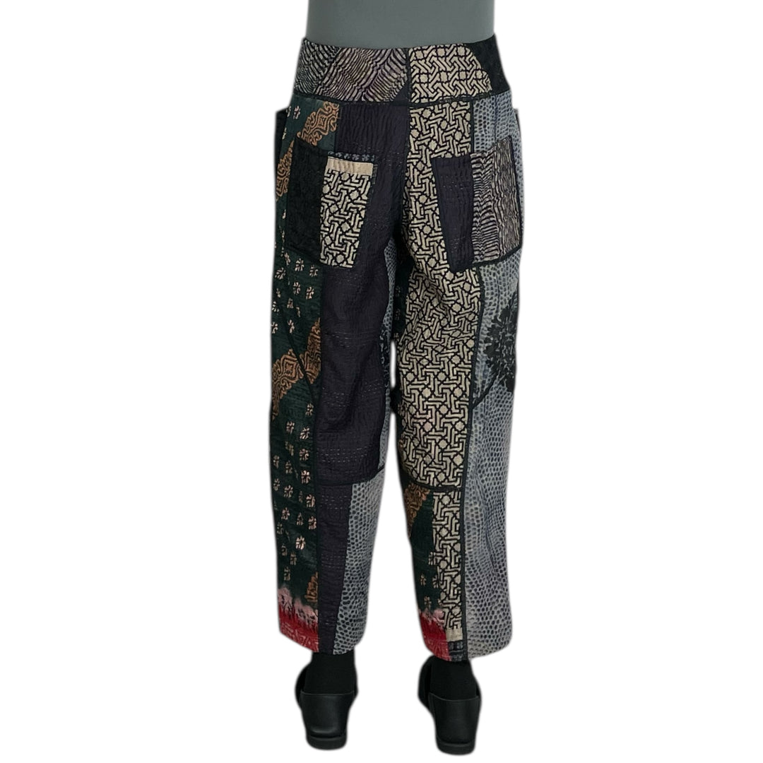 SILK JACQUARD PANELED LANTERN PANTS - SMALL