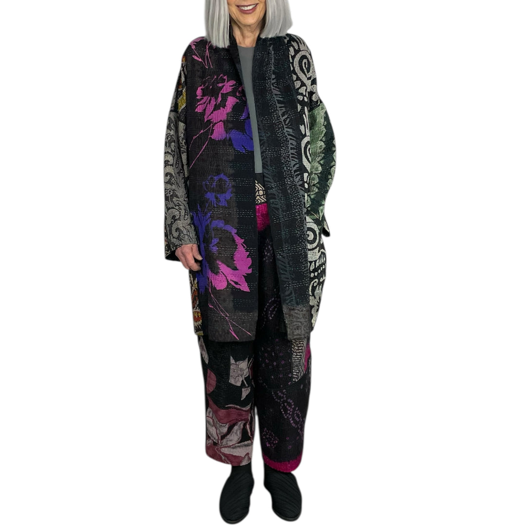 SILK JACQUARD PANELED LANTERN PANTS - SMALL