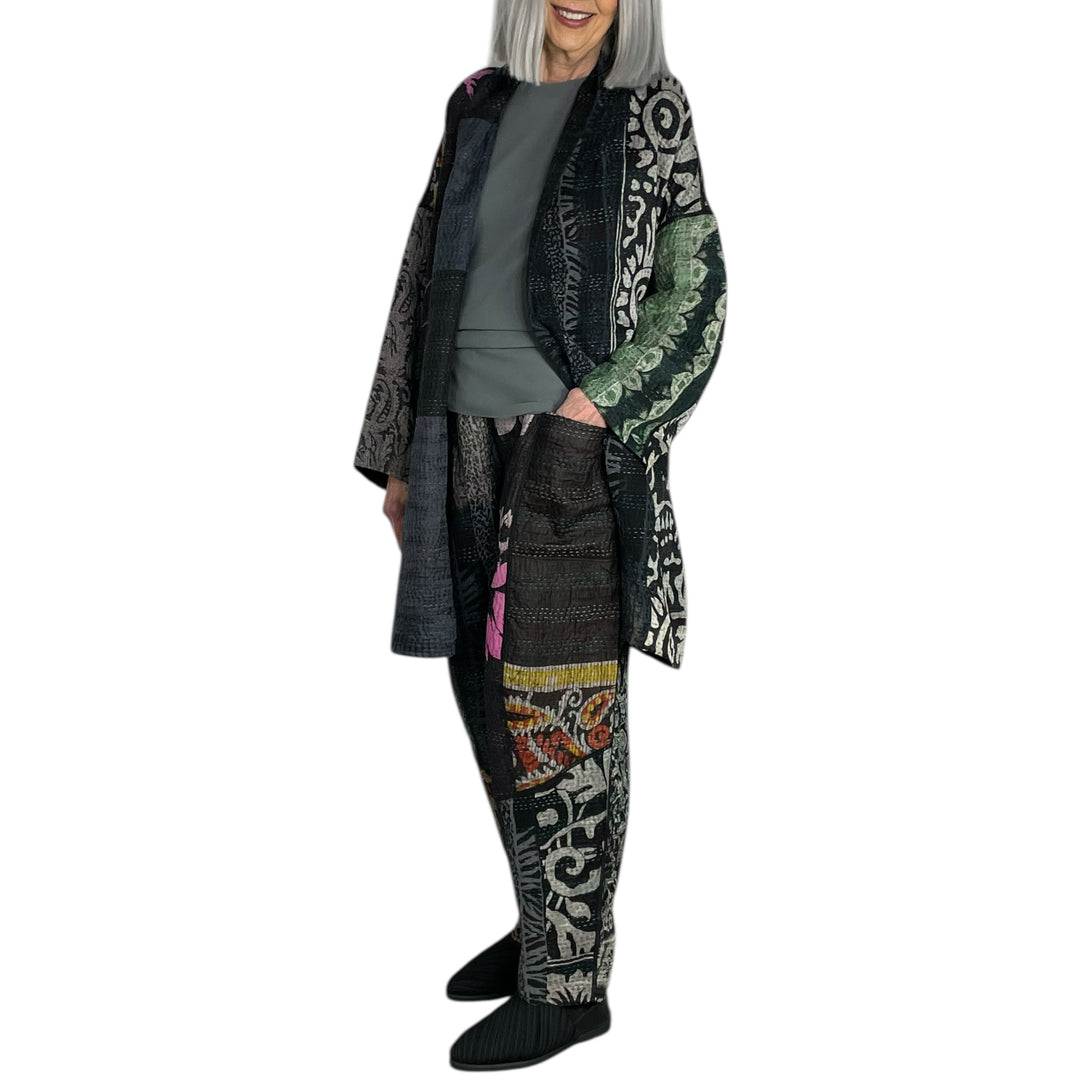 SILK JACQUARD PANELED LANTERN PANTS - MEDIUM