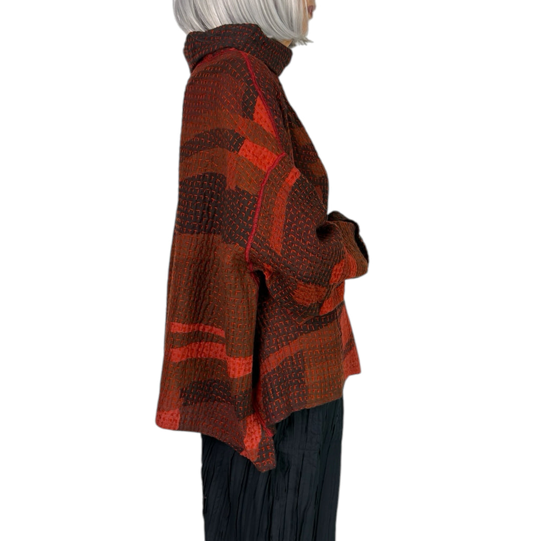 WAFFLE FUNNEL NECK TOP