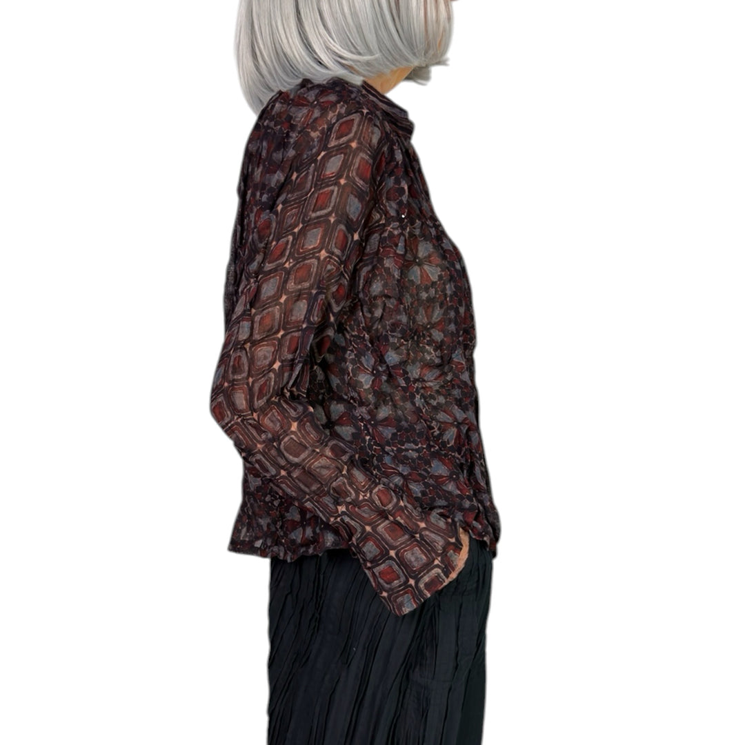 AJRAKH SQUARES WAVY TUCK CROP SHIRT