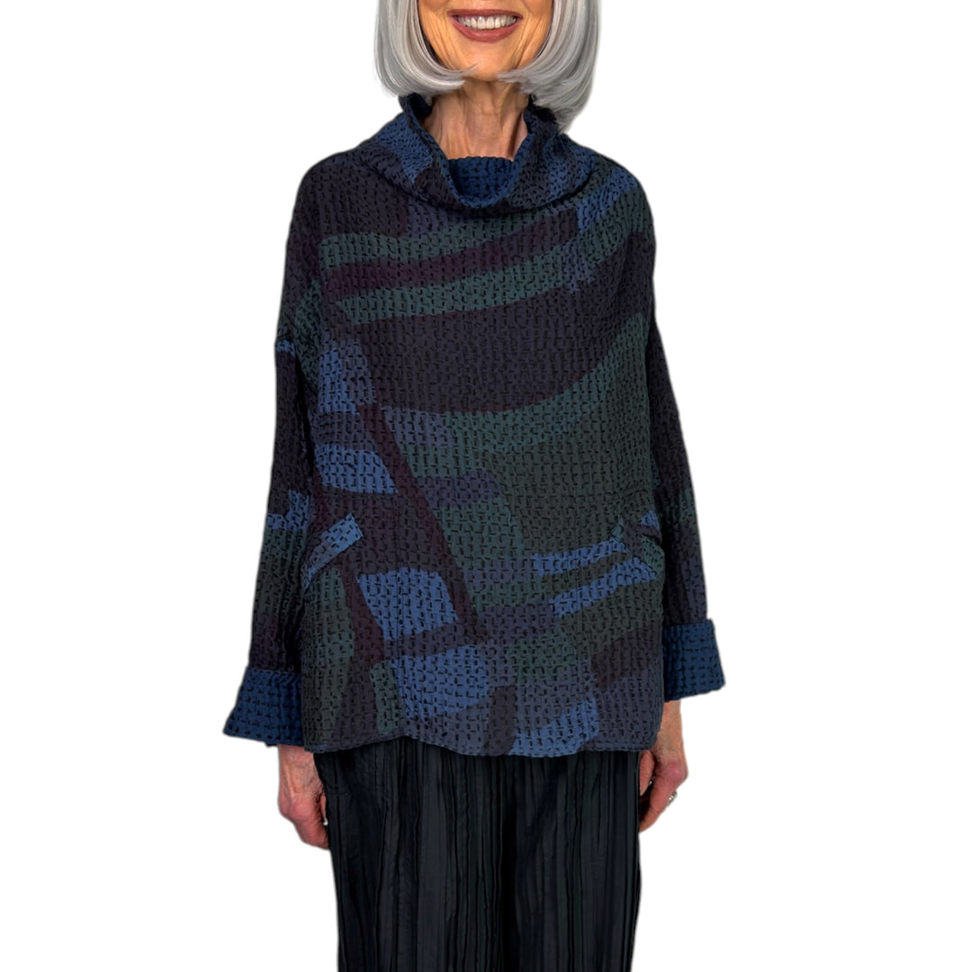 WAFFLE FUNNEL NECK TOP