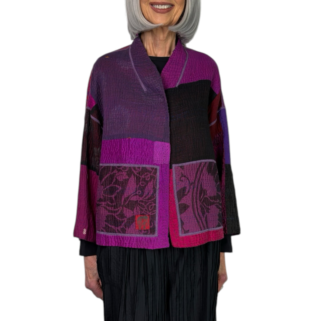 PRINT & PATCH STAND COLLAR CROP JACKET
