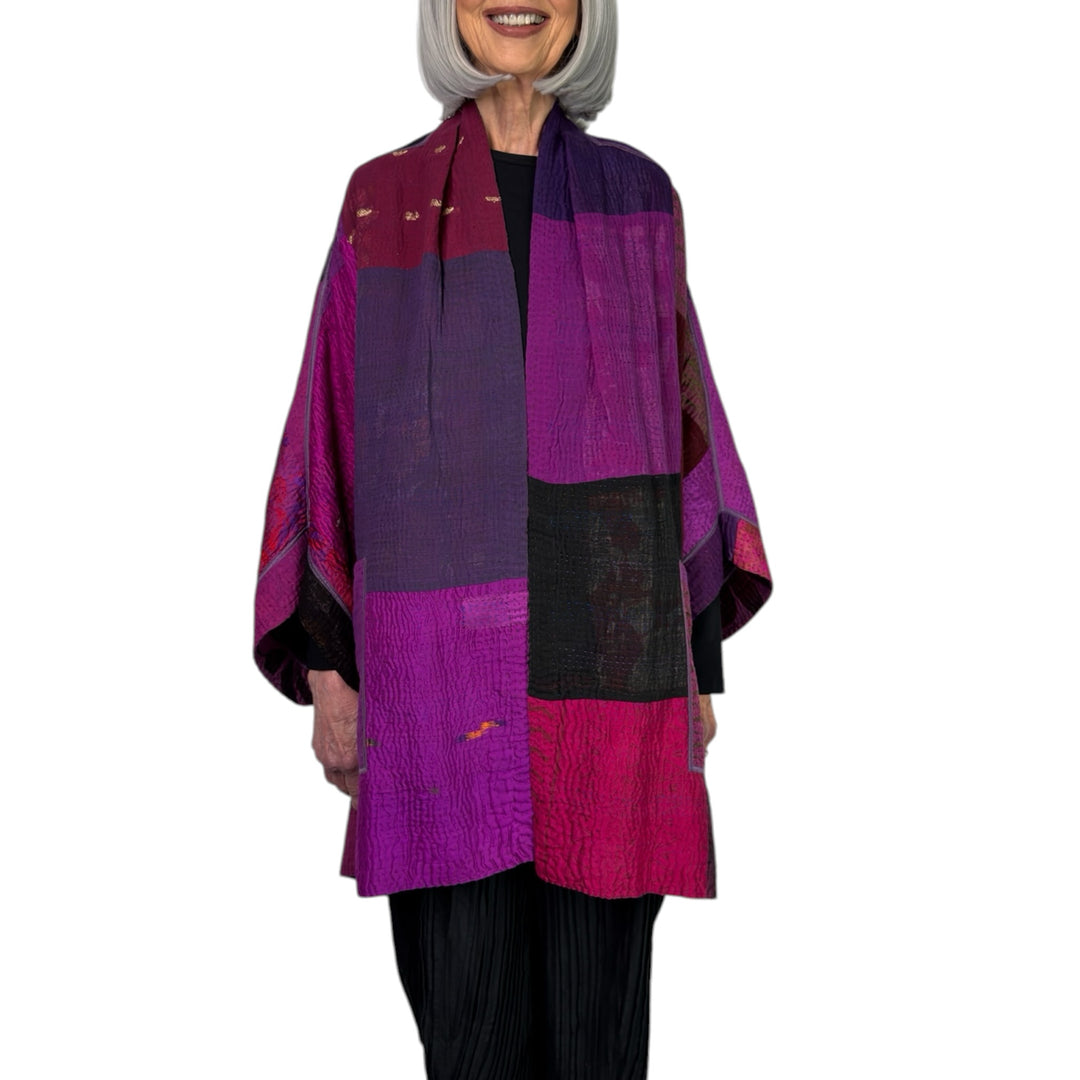 PRINT & PATCH DOUBLE COLLAR PONCHO