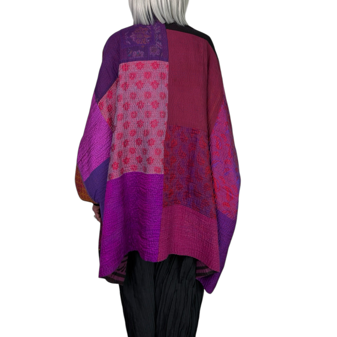 PRINT & PATCH DOUBLE COLLAR PONCHO