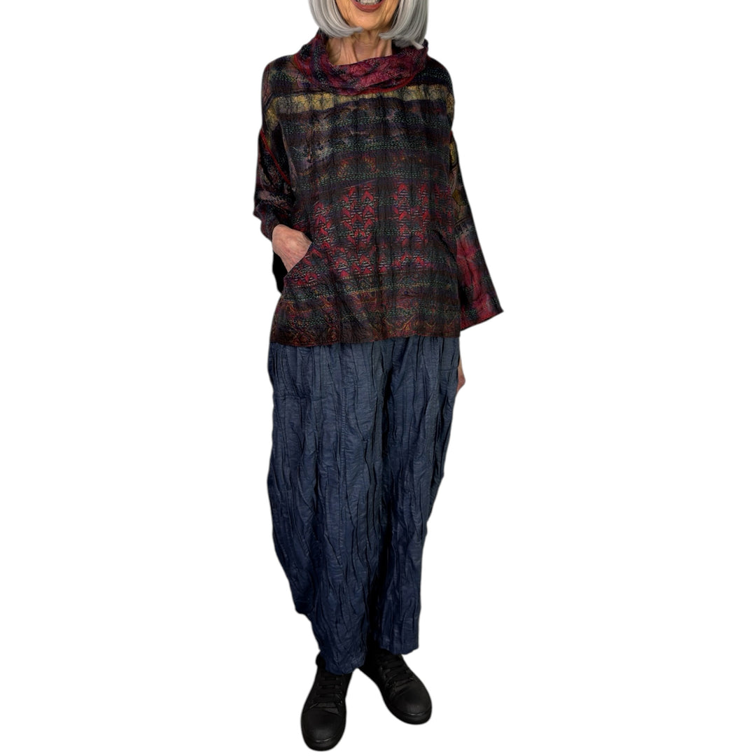 TIE-DYE COWL NECK PULLOVER