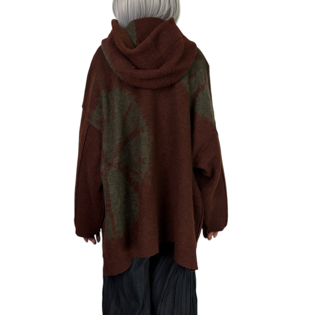 CIRCLE TIE DYE BW HOODIE PONCHO