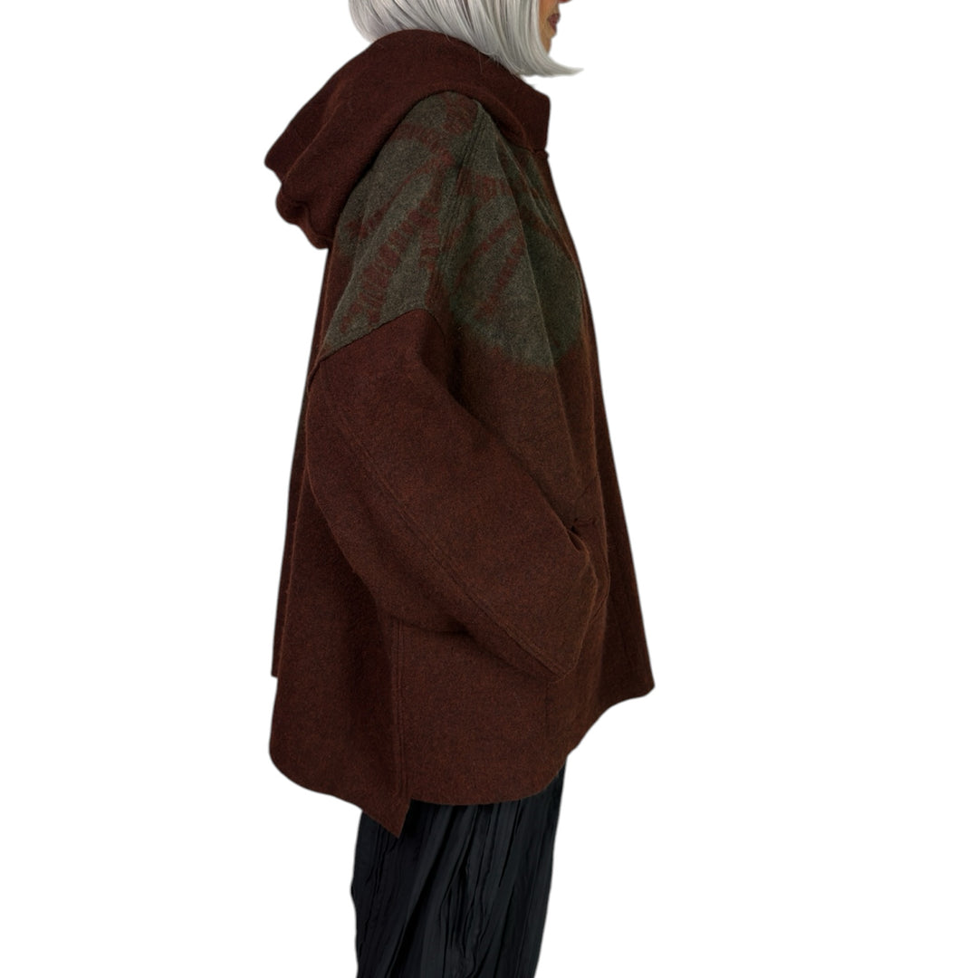 CIRCLE TIE DYE BW HOODIE PONCHO