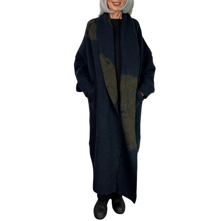 CIRCLE TIE DYE BW SHAWL COAT LONG