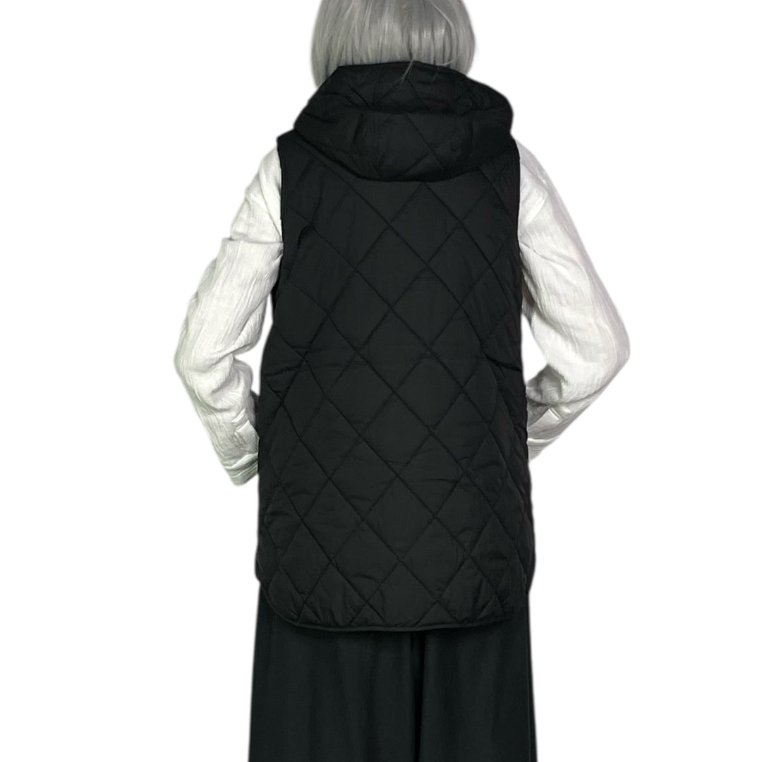 QUILTED LONG HOODED VEST
