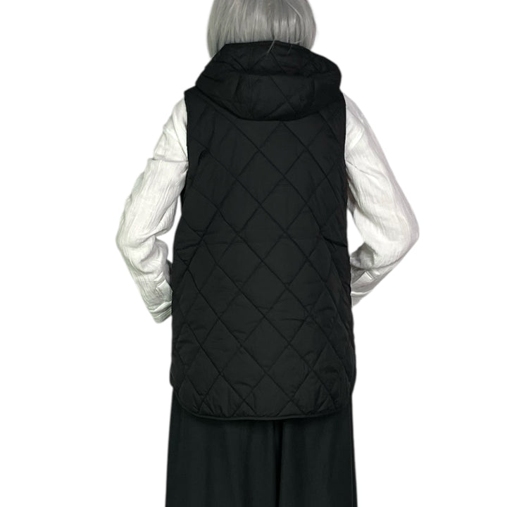 QUILTED LONG HOODED VEST