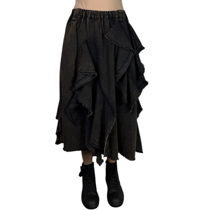 RUFFLED DENIM SKIRT