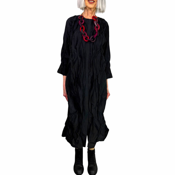 HEAVY VOILE WAVY TUCKED DRESS