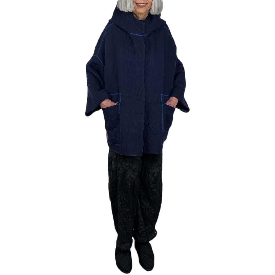 QUILTED HOODIE PONCHO JACKET