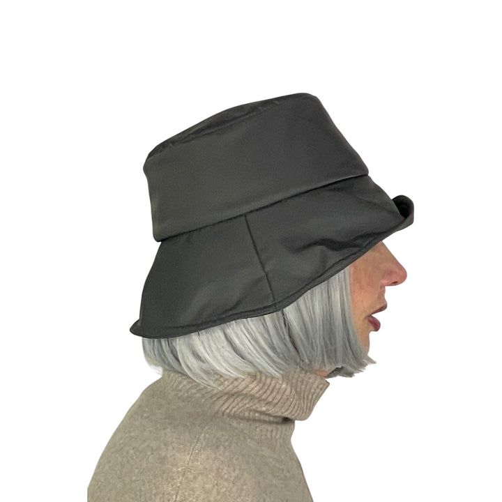 FLEECE LINED FABRIC RAIN HAT