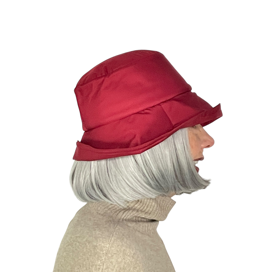 FLEECE LINED FABRIC RAIN HAT