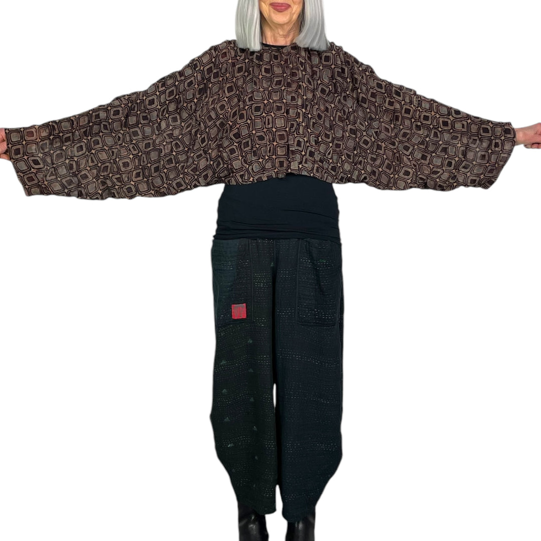 AJRAKH SQUARES WAVY TUCK SLEEVE JACKET