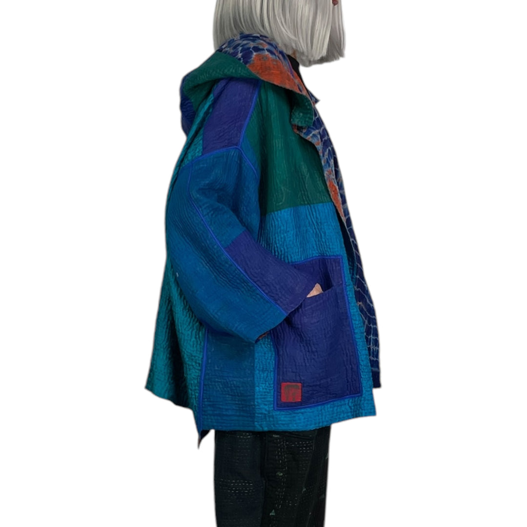 SERPENT SHIBORI TIE DYE HOODIE PONCHO