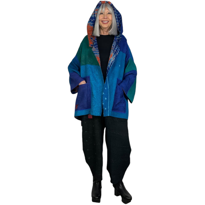 SERPENT SHIBORI TIE DYE HOODIE PONCHO