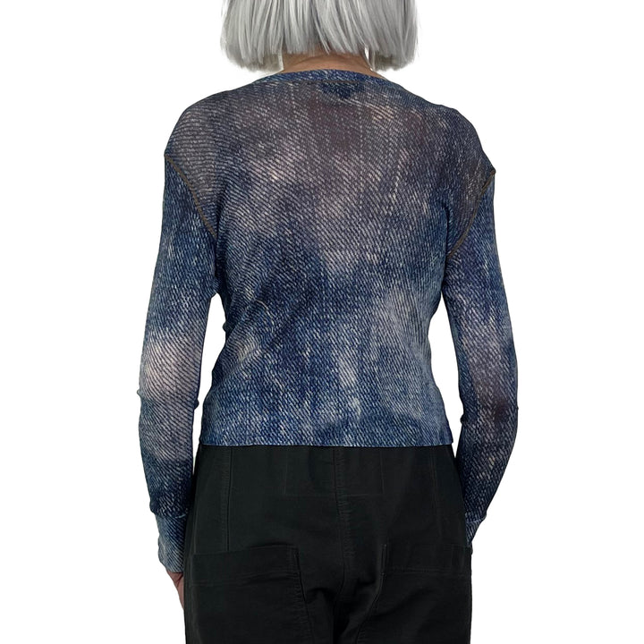 WASHEDOUT DENIM PRINT MESH CARDIGAN