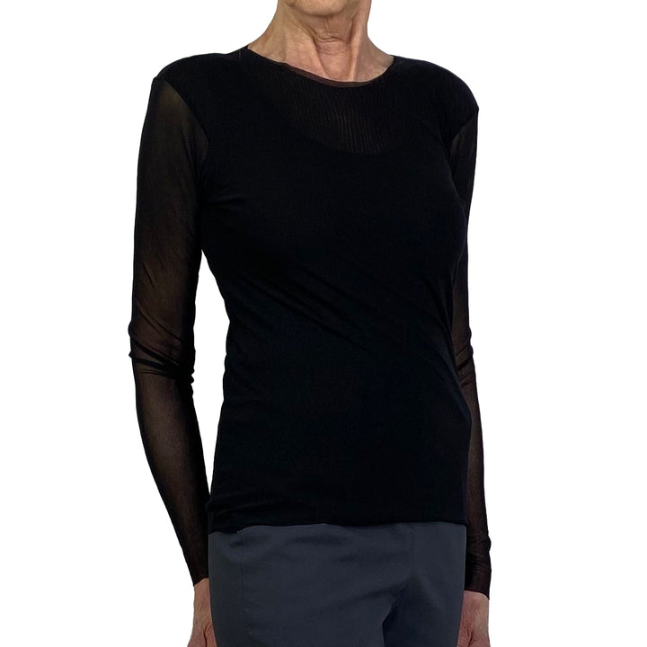 MESH LONG SLEEVE CREW-NECK TOP