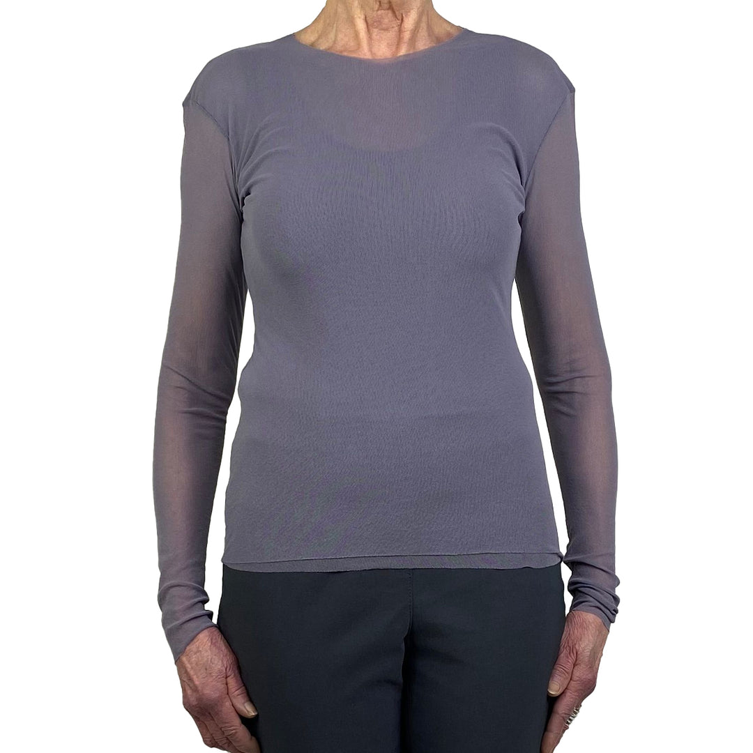 MESH LONG SLEEVE CREW-NECK TOP