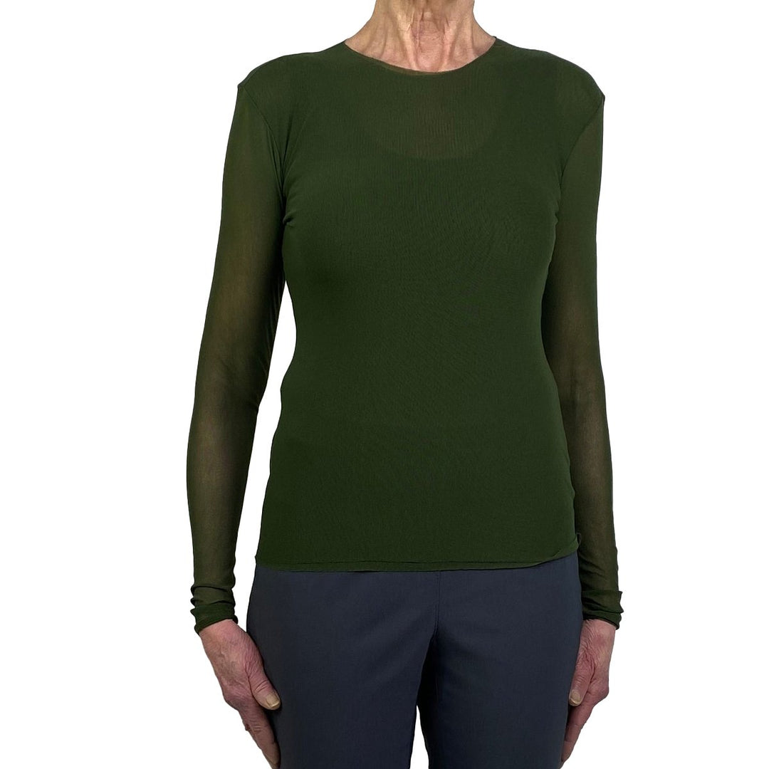 MESH LONG SLEEVE CREW-NECK TOP