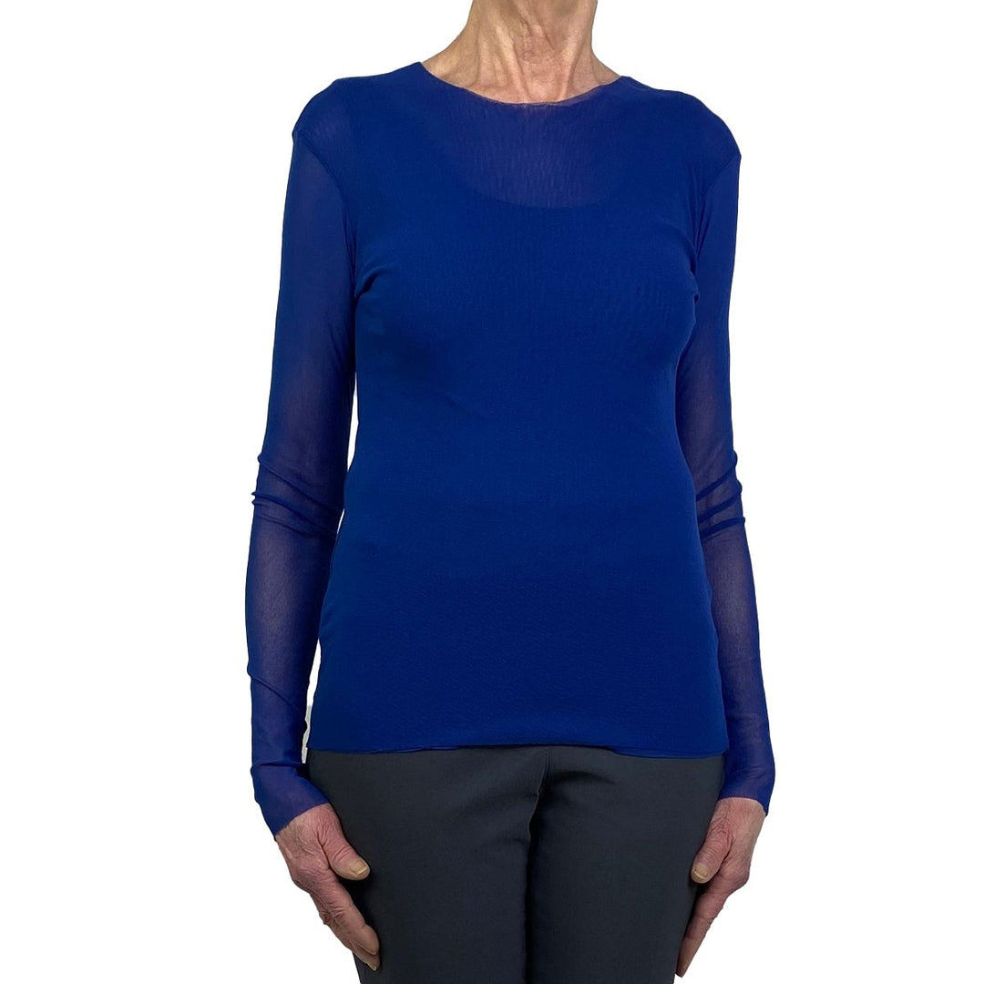 MESH LONG SLEEVE CREW-NECK TOP