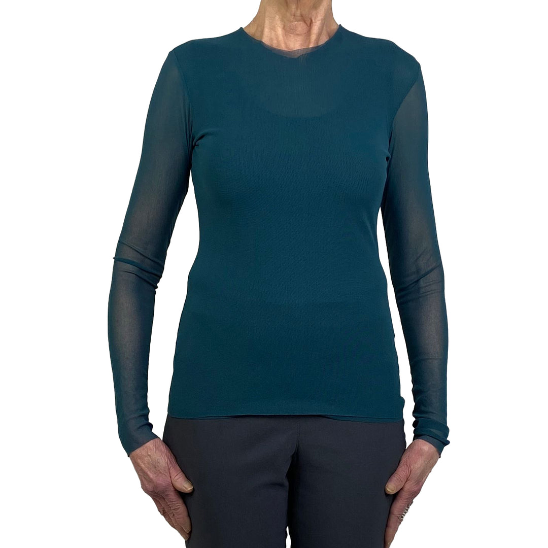 MESH LONG SLEEVE CREW-NECK TOP