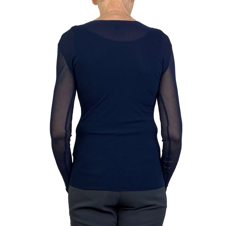 MESH LONG SLEEVE CREW-NECK TOP